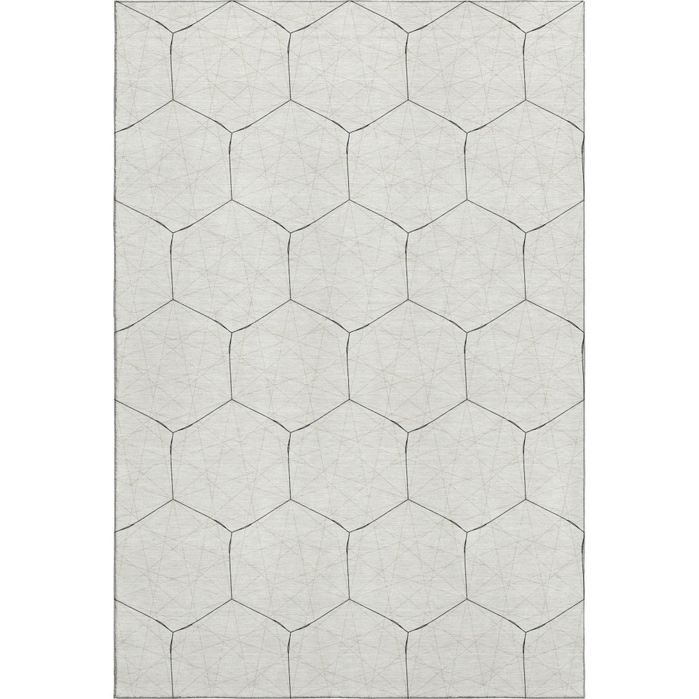 HomeRoots 10' X 14' Linen & Black Geometric Area Rug – Durable, Washable, UV Protected for Modern Homes 677891