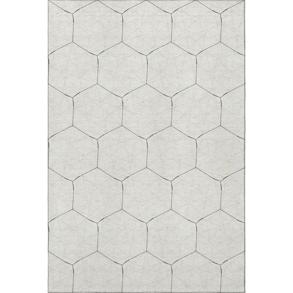 HomeRoots 10' X 14' Linen & Black Geometric Area Rug – Durable, Washable, UV Protected for Modern Homes 677891