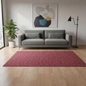 HomeRoots 5' X 8' Red And Ivory Geometric Area Rug - Washable, UV Protected, Perfect for Homes with Kids & Pets! 677893