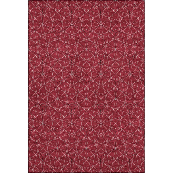 HomeRoots 5' X 8' Red And Ivory Geometric Area Rug - Washable, UV Protected, Perfect for Homes with Kids & Pets! 677893
