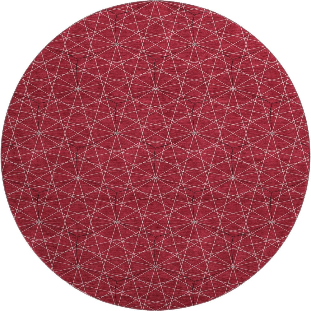 HomeRoots 8' Red And Ivory Geometric Round Rug – Stylish, Washable, UV-Protected for Busy Homes & Sunlit Spaces 677894