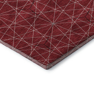 HomeRoots 8' Red And Ivory Geometric Round Rug – Stylish, Washable, UV-Protected for Busy Homes & Sunlit Spaces 677894