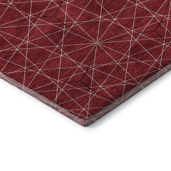 HomeRoots 8' Red And Ivory Geometric Round Rug – Stylish, Washable, UV-Protected for Busy Homes & Sunlit Spaces 677894