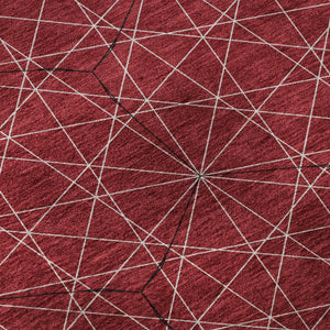 HomeRoots 8' Red And Ivory Geometric Round Rug – Stylish, Washable, UV-Protected for Busy Homes & Sunlit Spaces 677894