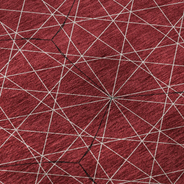 HomeRoots 8' Red And Ivory Geometric Round Rug – Stylish, Washable, UV-Protected for Busy Homes & Sunlit Spaces 677894