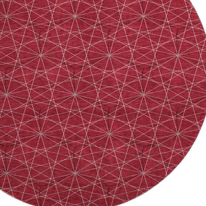 HomeRoots 8' Red And Ivory Geometric Round Rug – Stylish, Washable, UV-Protected for Busy Homes & Sunlit Spaces 677894