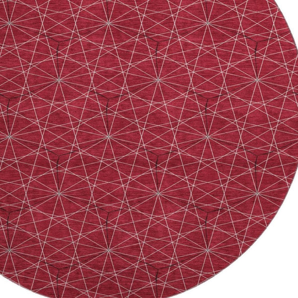 HomeRoots 8' Red And Ivory Geometric Round Rug – Stylish, Washable, UV-Protected for Busy Homes & Sunlit Spaces 677894