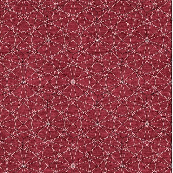 HomeRoots 8' X 10' Red and Ivory Geometric Area Rug - Durable, Washable, UV Protected for Modern Homes 677895