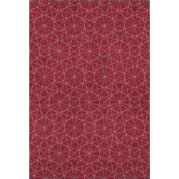 HomeRoots 8' X 10' Red and Ivory Geometric Area Rug - Durable, Washable, UV Protected for Modern Homes 677895