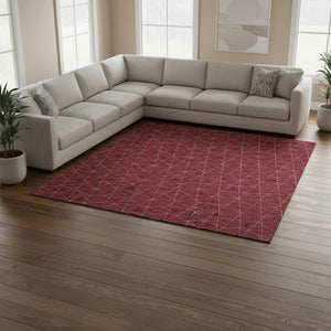 HomeRoots 9' X 12' Geometric Red & Ivory Area Rug – Washable, UV Resistant, Perfect for High-Traffic Spaces 677896