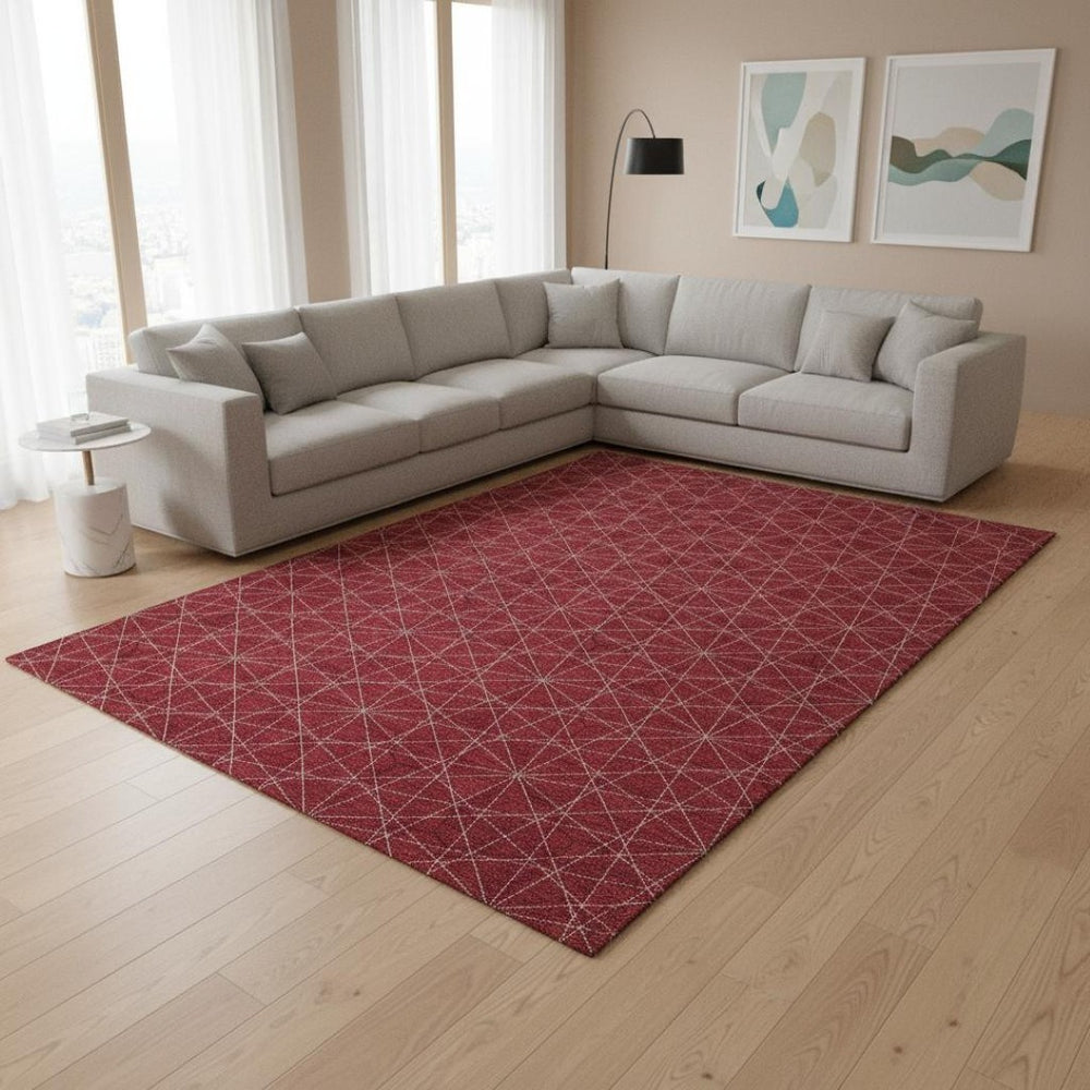 HomeRoots 10' X 14' Red and Ivory Geometric Washable Area Rug - Durable, Stylish, UV-Protected for Family Spaces 677897