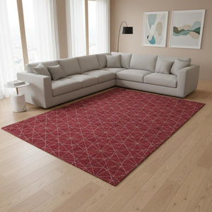HomeRoots 10' X 14' Red and Ivory Geometric Washable Area Rug - Durable, Stylish, UV-Protected for Family Spaces 677897