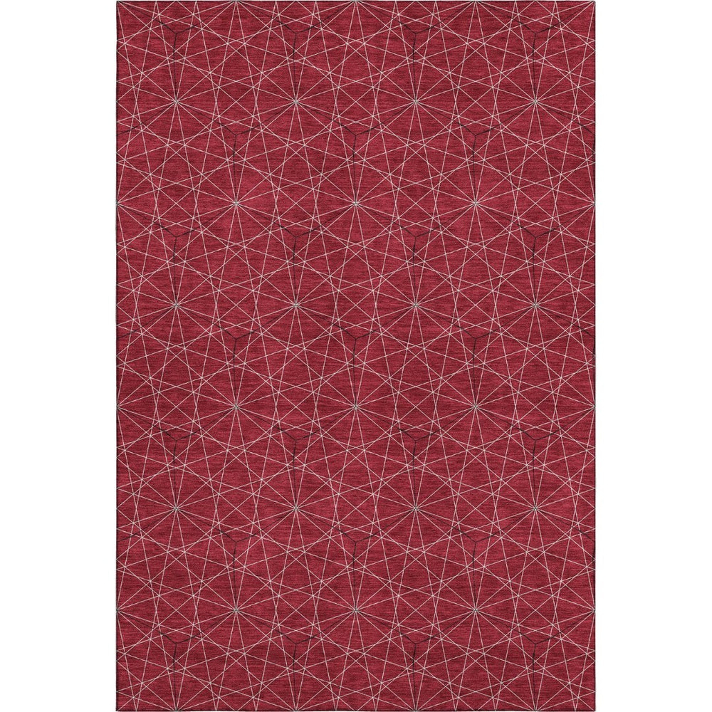 HomeRoots 10' X 14' Red and Ivory Geometric Washable Area Rug - Durable, Stylish, UV-Protected for Family Spaces 677897