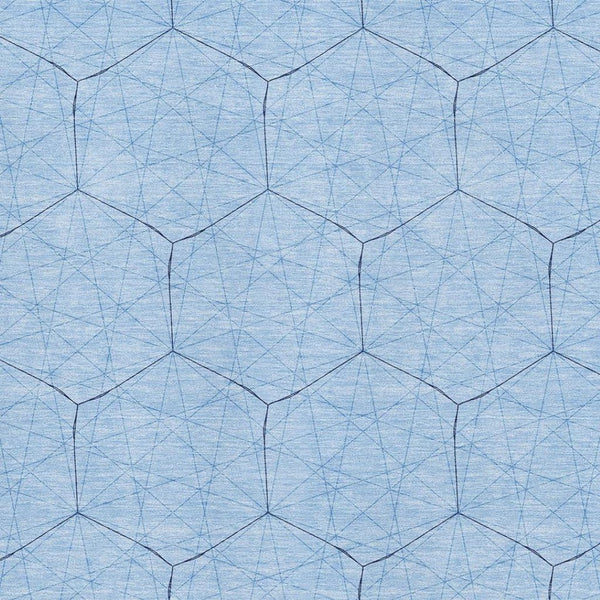HomeRoots 5' Sky Blue & Denim Blue Geometric Washable Area Rug with UV Protection for Modern Living Spaces 677899