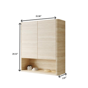 English Elm ZUNO 26" Wall Cabinet Over Toilet Roma Travertine Finish — Soft-Close Doors, Moisture-Resistant Plywood Storage W2615P379640