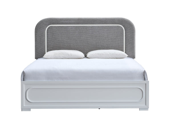 English Elm Milan Upholstered King Bed with Led Accents Fabric Headboard and Contemporary Frame B078S00706