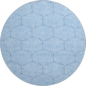 HomeRoots 8' Sky Blue and Denim Blue Geometric Round Rug – Washable, UV-Protected, Stylish, Durable Design 677900