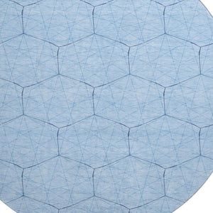 HomeRoots 8' Sky Blue and Denim Blue Geometric Round Rug – Washable, UV-Protected, Stylish, Durable Design 677900