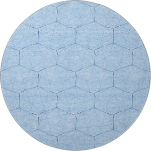 HomeRoots 8' Sky Blue and Denim Blue Geometric Round Rug – Washable, UV-Protected, Stylish, Durable Design 677900
