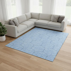 HomeRoots 8' X 10' Stylish Sky Blue & Denim Geometric Area Rug - Washable, UV Protected, Stain Resistant Design 677901