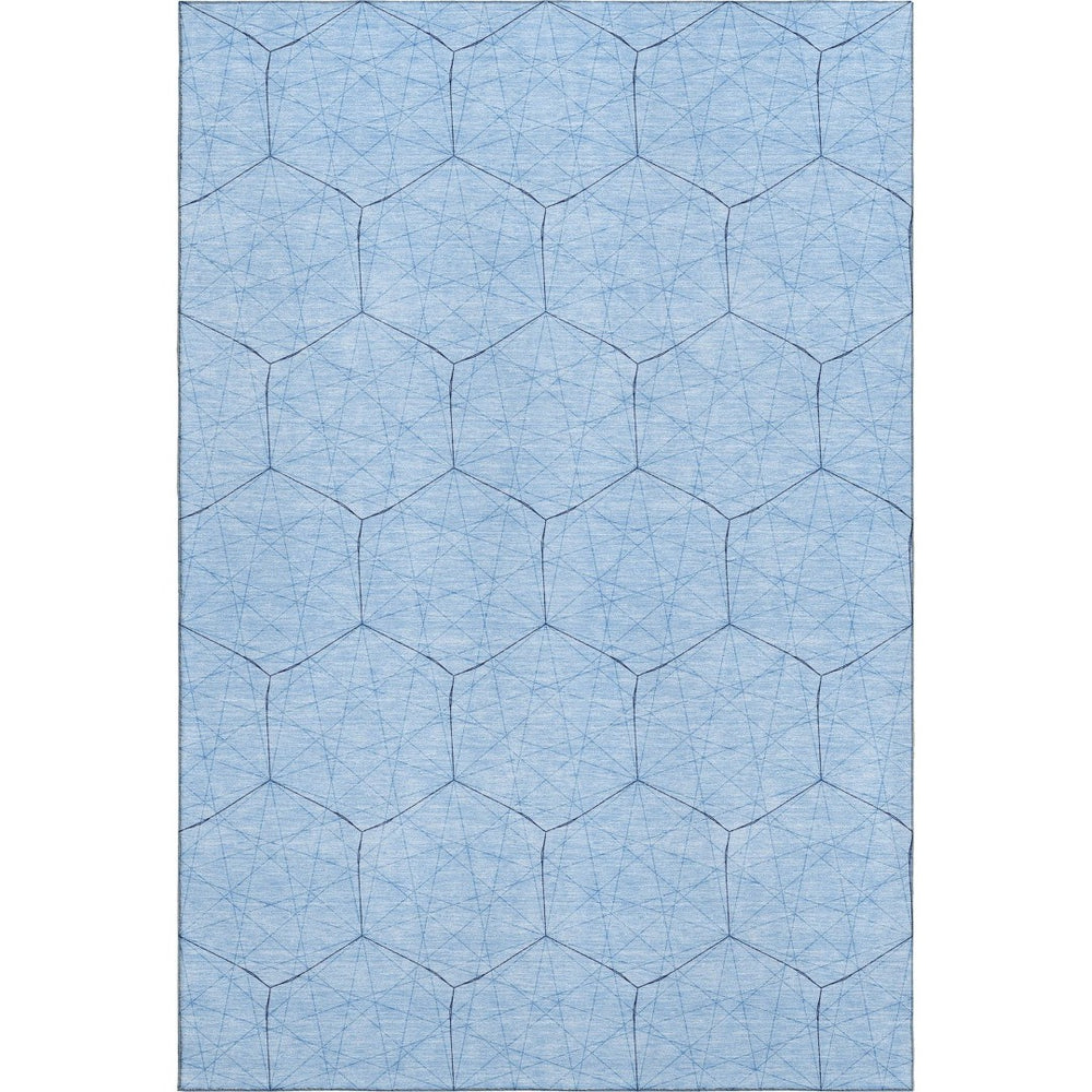 HomeRoots 8' X 10' Stylish Sky Blue & Denim Geometric Area Rug - Washable, UV Protected, Stain Resistant Design 677901