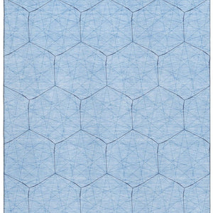 HomeRoots 8' X 10' Stylish Sky Blue & Denim Geometric Area Rug - Washable, UV Protected, Stain Resistant Design 677901