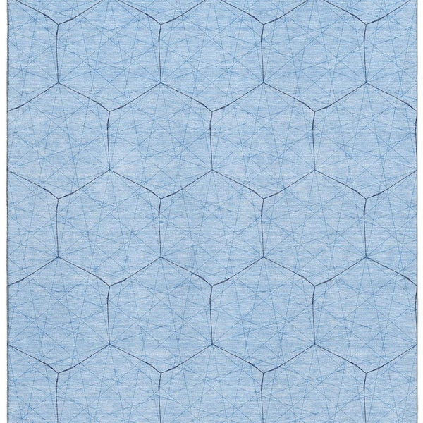 HomeRoots 8' X 10' Stylish Sky Blue & Denim Geometric Area Rug - Washable, UV Protected, Stain Resistant Design 677901