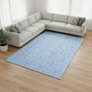 HomeRoots 9' X 12' Sky Blue & Denim Geometric Area Rug - Washable, UV-Protected, Stylish & Durable Design! 677902