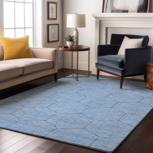 HomeRoots 9' X 12' Sky Blue & Denim Geometric Area Rug - Washable, UV-Protected, Stylish & Durable Design! 677902
