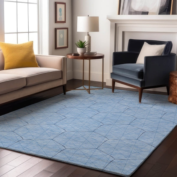 HomeRoots 9' X 12' Sky Blue & Denim Geometric Area Rug - Washable, UV-Protected, Stylish & Durable Design! 677902