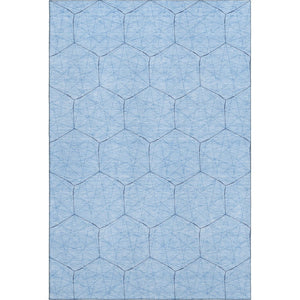 HomeRoots 9' X 12' Sky Blue & Denim Geometric Area Rug - Washable, UV-Protected, Stylish & Durable Design! 677902