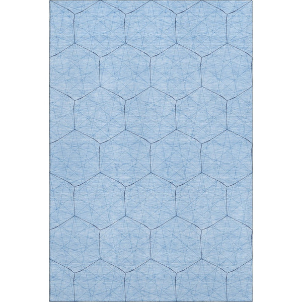 HomeRoots 9' X 12' Sky Blue & Denim Geometric Area Rug - Washable, UV-Protected, Stylish & Durable Design! 677902