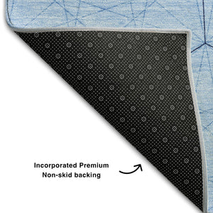 HomeRoots 9' X 12' Sky Blue & Denim Geometric Area Rug - Washable, UV-Protected, Stylish & Durable Design! 677902