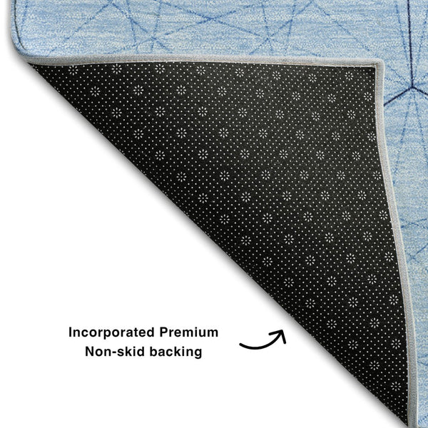 HomeRoots 9' X 12' Sky Blue & Denim Geometric Area Rug - Washable, UV-Protected, Stylish & Durable Design! 677902