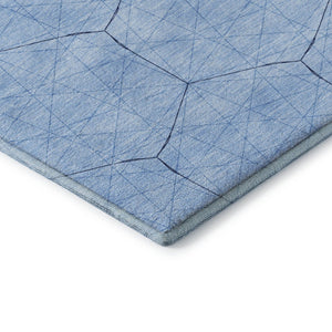 HomeRoots 9' X 12' Sky Blue & Denim Geometric Area Rug - Washable, UV-Protected, Stylish & Durable Design! 677902