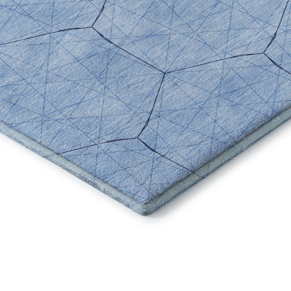 HomeRoots 9' X 12' Sky Blue & Denim Geometric Area Rug - Washable, UV-Protected, Stylish & Durable Design! 677902