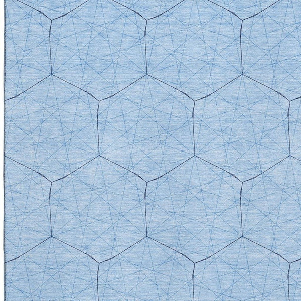 HomeRoots 9' X 12' Sky Blue & Denim Geometric Area Rug - Washable, UV-Protected, Stylish & Durable Design! 677902