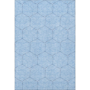 HomeRoots 9' X 12' Sky Blue & Denim Geometric Area Rug - Washable, UV-Protected, Stylish & Durable Design! 677902