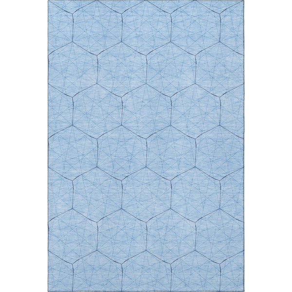 HomeRoots 9' X 12' Sky Blue & Denim Geometric Area Rug - Washable, UV-Protected, Stylish & Durable Design! 677902