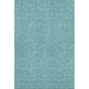 HomeRoots 5' X 8' Stylish Teal and Ivory Geometric Area Rug – Washable, UV-Protected, Perfect for Pets & Kids! 677905