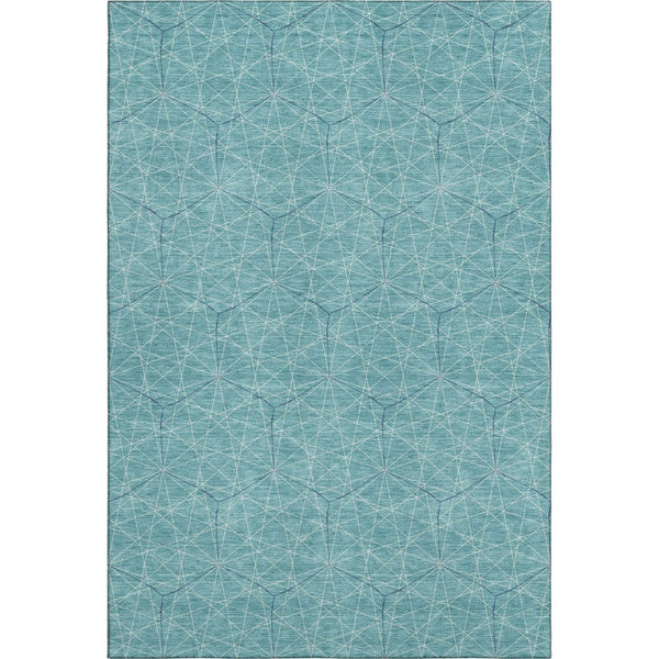 HomeRoots 5' X 8' Stylish Teal and Ivory Geometric Area Rug – Washable, UV-Protected, Perfect for Pets & Kids! 677905