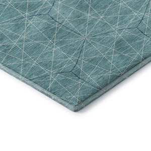 HomeRoots 8' Teal and Ivory Geometric Round Rug - Stylish, Washable, UV-Protected for High-Traffic Areas 677906
