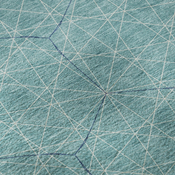 HomeRoots 8' Teal and Ivory Geometric Round Rug - Stylish, Washable, UV-Protected for High-Traffic Areas 677906