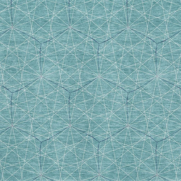 HomeRoots 8' X 10' Teal And Ivory Geometric Area Rug - Washable, UV Protected, Stain Resistant for High Traffic Spaces 677907