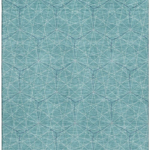 HomeRoots 8' X 10' Teal And Ivory Geometric Area Rug - Washable, UV Protected, Stain Resistant for High Traffic Spaces 677907