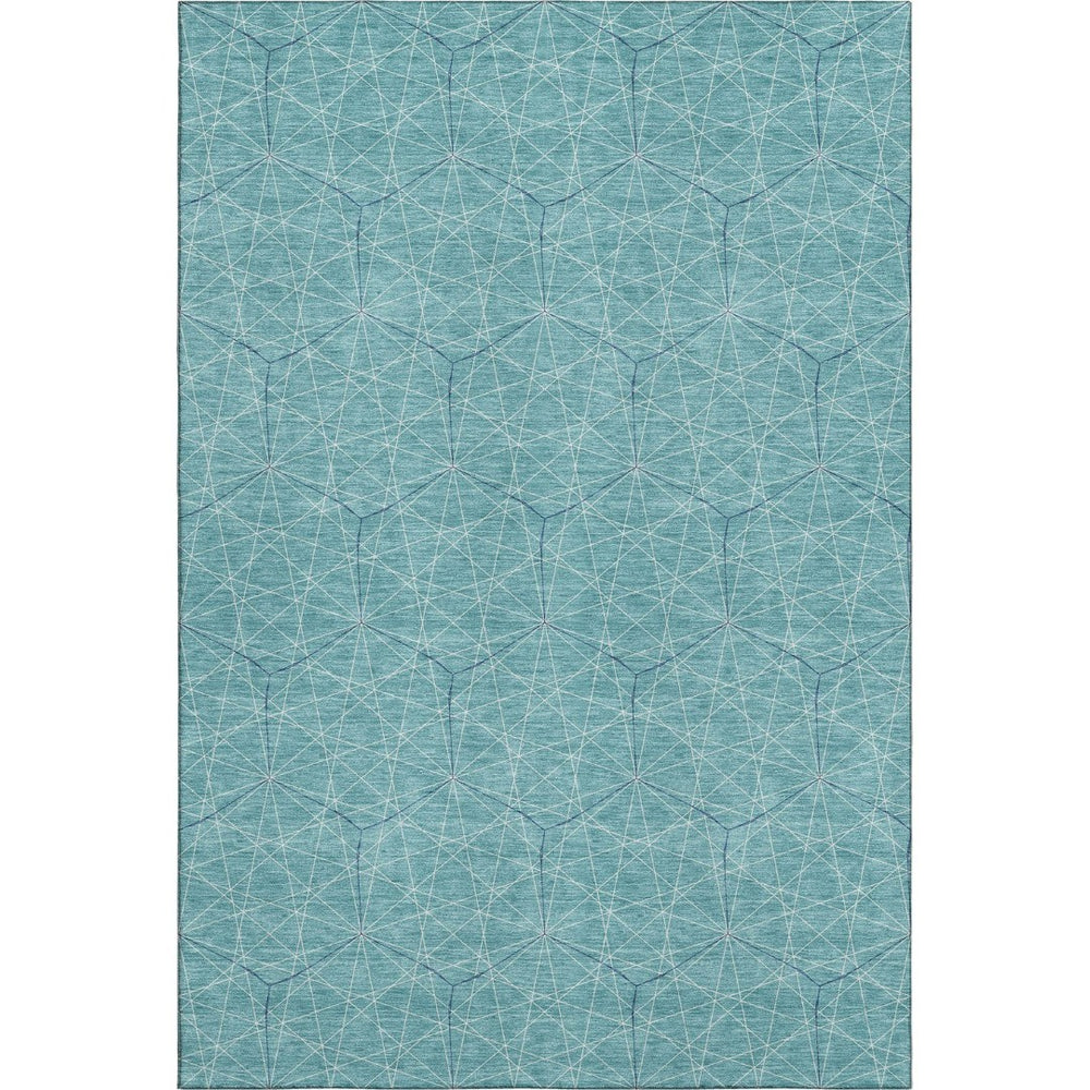 HomeRoots 9' X 12' Teal and Ivory Geometric Area Rug - Washable, UV Protected, Stain Resistant for High-Traffic Areas 677908