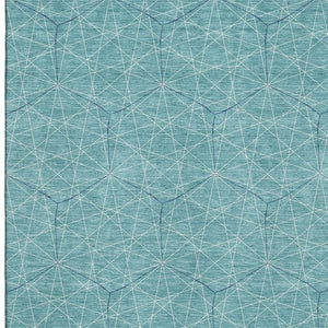 HomeRoots 9' X 12' Teal and Ivory Geometric Area Rug - Washable, UV Protected, Stain Resistant for High-Traffic Areas 677908