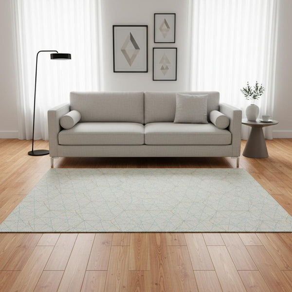 HomeRoots 5' X 8' Washable Area Rug in Teal and Orange Geometric Design - UV Protected, Durable & Stylish 677911