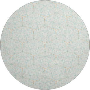 HomeRoots 8' Vibrant Geometric Washable Round Rug in White, Teal & Orange - UV-Protected for Easy Care! 677912