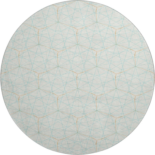 HomeRoots 8' Vibrant Geometric Washable Round Rug in White, Teal & Orange - UV-Protected for Easy Care! 677912